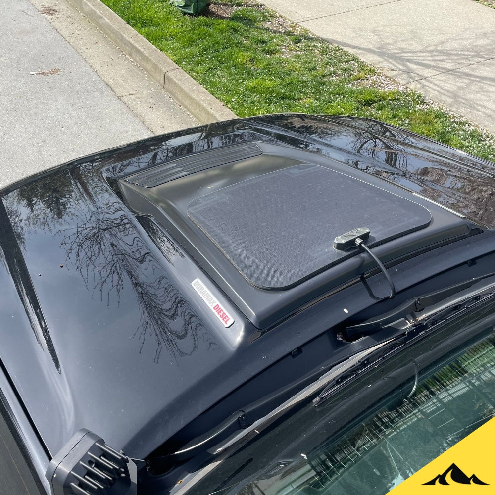 Hood solar panel for the chevrolet colorado ZR2. Perfect for camping and overlanding. Trickle charger
