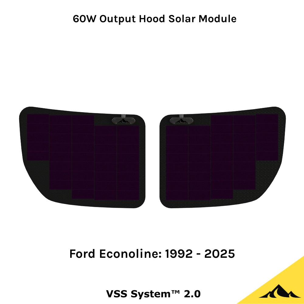 Cascadia 4x4 hood solar panel for the ford econoline Van. Trickle charge your econoline van battery with hood solar